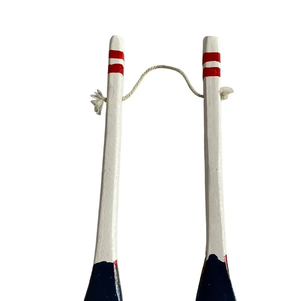 Vintage Wooden Canoe Oar Paddle Christmas Ornament Hand Painted Tree Pair Cabin